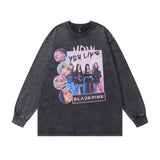 Men Long Sleeve Shirt Printing Wash Bottoming Long Sleeve T-shirt Men and Women Hiphop Street