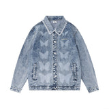 Men Denim Jacket Washed Distressed Butterfly Printed Denim Men Spring and Autumn Jacket