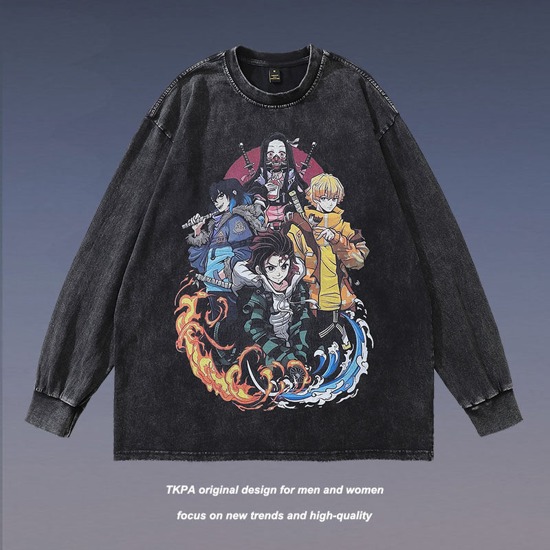 Men Long Sleeve Shirt Anime Distressed Long Sleeve T-shirt Men and Women Casual Couple's Tops