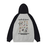 Men Hoodie Animal Cat Printing Sweater Coat Loose Casual Zipper Cardigan Hooded