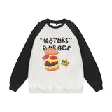Men Hoodie Burger Bread Color-Block Crew Neck Sweatshirt Loose Pullover Top