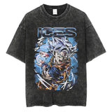 Vintage Black Washed Cotton Tees Shirts Anime Graphic