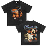Kendrick Lamar T Shirts Portrait Print Vintage Hip Hop Short Sleeve Loose T-Shirt