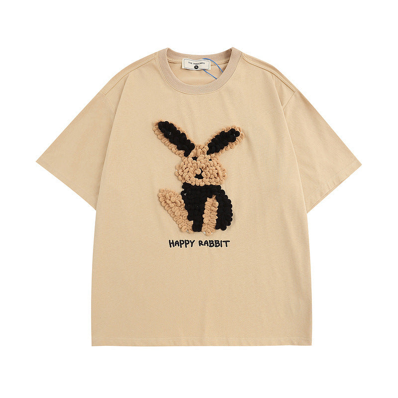 Men T Shirt Sweet Cool Fun Bunny Towel Embroidered Short Sleeve T-shirt Men and Women Couple