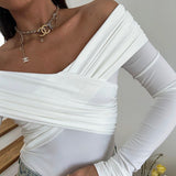 Women Jumpsuit Long Sleeve Cross Slim High Waist off Shoulder Jumpsuit