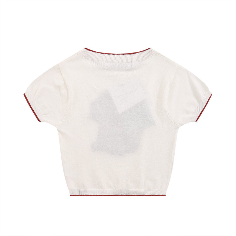 Women Sweater Short Knitted Women's Casual Summer round Neck Short Sleeves Exposed Navel