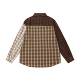Men Long Sleeve T Shirt Colorblock Check Shirt Men's Spring and Autumn Oversize Hip Hop Long Sleeve Shirt