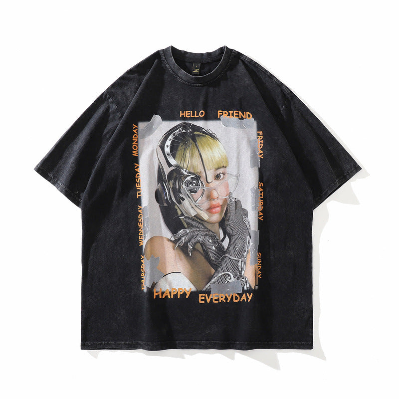 Men T Shirt Printed Short Sleeve T-shirt for Men and Women High Street Loose