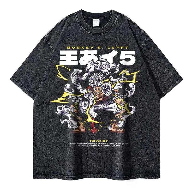 Portgas D Ace T-shirts Vintage Washed Anime T Shirt Luffy