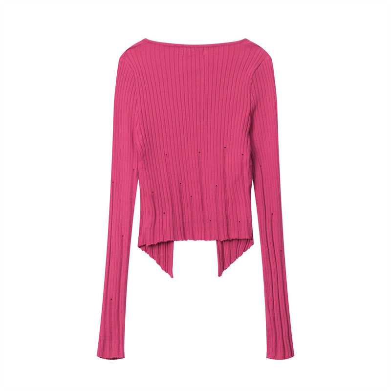 Women Sweater Autumn Solid Color Vertical Pattern Sweater