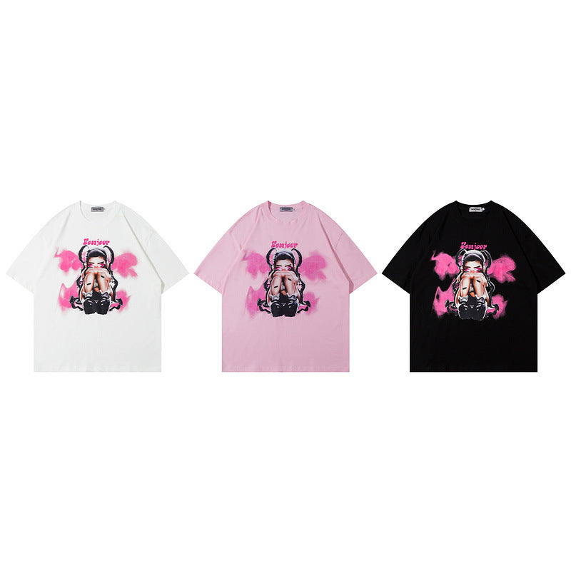 Men T Shirt Printed Short Sleeve T-shirt for Men and Women Hip Hop Couple