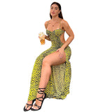 Jungle Print Maxi Dress Sexy Backless Spaghetti Straps Dress
