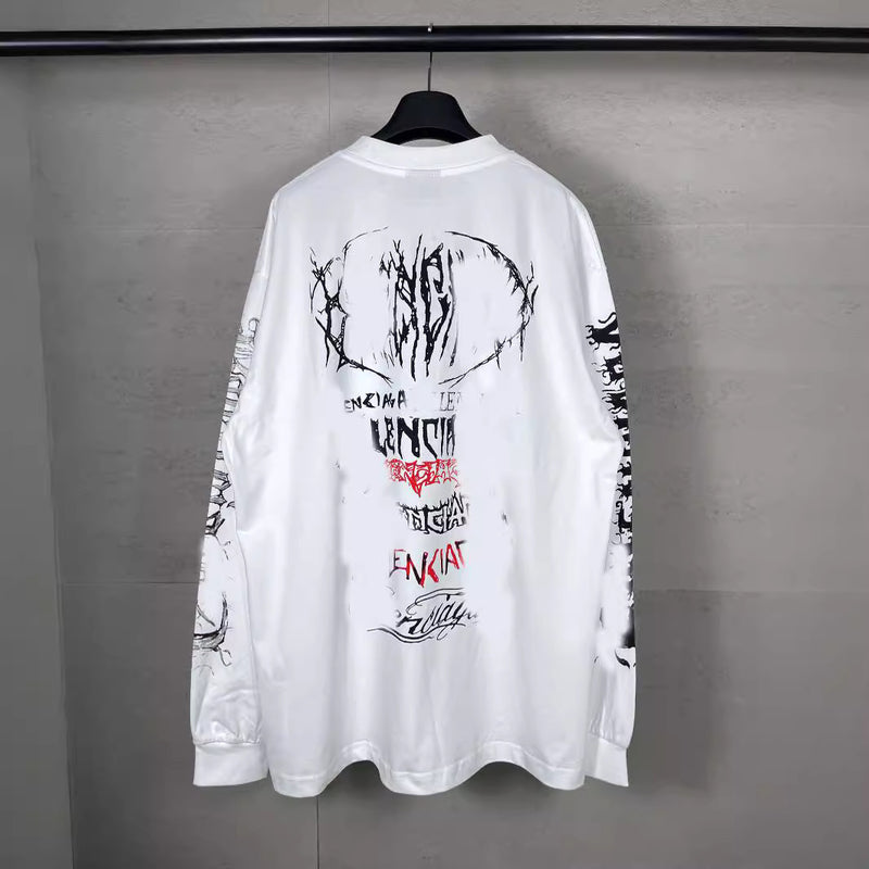 Men T-shirts Paris Year of the Dragon Printed Long Sleeve T-Shirt Loose Casual