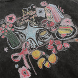 Men Hoodie Washed Distressed Printed Sweater Men's round Neck Loose Crew Neck Top Spring and Autumn