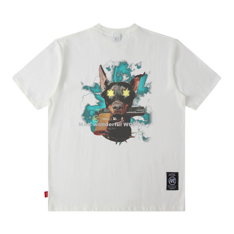 Men T Shirt Doberman Pinscher Printed Hip Hop Loose Short Sleeve T-shirt for Men and Women
