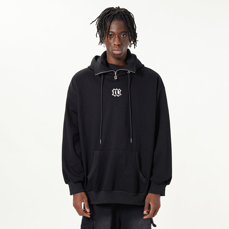Men Hoodie Turtleneck Hooded Sweater Simple Letter Embroidered Long Sleeve Loose Pullover Hoodie