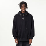Men Hoodie Turtleneck Hooded Sweater Simple Letter Embroidered Long Sleeve Loose Pullover Hoodie