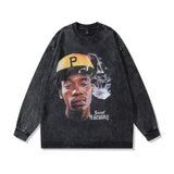 Men Long Sleeve Shirt Vintage Worn Looking Washed-out Long Sleeve T-shirt Men