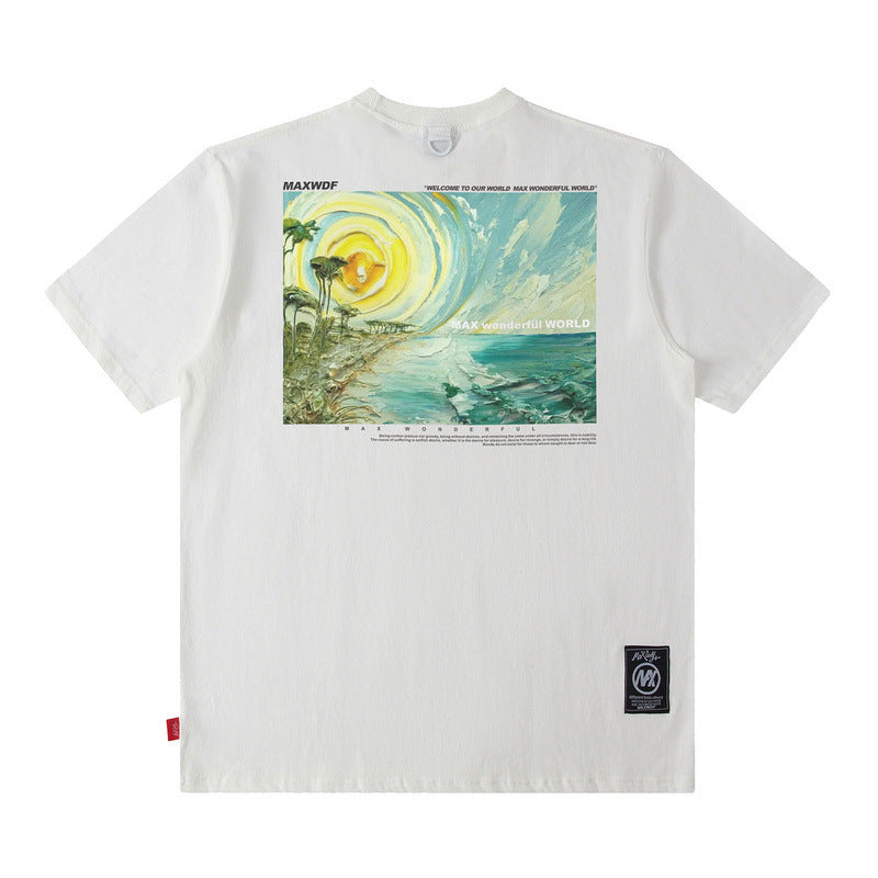 Men T Shirt Sunflower Oil Painting Printed Short-Sleeved T-shirt for Men and Women Couple