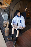 Unisex Jacket Fall Color-Blocking Striped Style with Pockets Shirt Women's Clothing