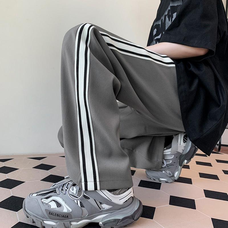 Men Sweatpants Ribbon Matching Ice Silk Casual Pants Men's Sports Pants