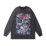 Men Long Sleeve Shirt Cartoon Printed Long-Sleeved Bottoming T-shirt Men and Women Washed Old