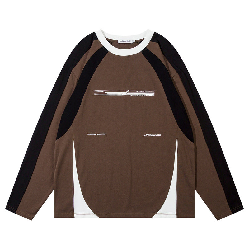 Men Hoodie round Neck Base Sweater Stitching Contrast Color American Motorcycle Racing Suit