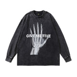Men Long Sleeve Shirt Butterfly Graffiti Printing Vintage Long Sleeve T-shirt Washed and Worn Base