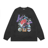 Men Long Sleeve Shirt Vintage Printed Wash Long Sleeve Bottoming T-shirt Men and Women All-Matching Top