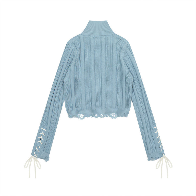 Women Sweater Short Knitwear for Girls Autumn Leisure Stand Collar