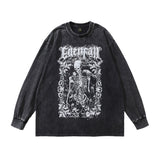 Men Long Sleeve Shirt Vintage Printed Washed Long Sleeve T-shirt Male and Female Trendy Brand