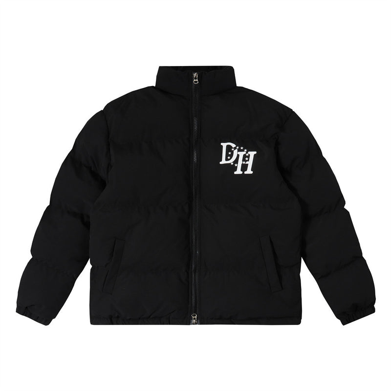 Men Cotton Mixed Jacket Coat Letter Printed Cotton-Padded Jacket Male Loose Casual Warm Cotton Coat