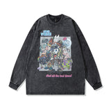 Men Long Sleeve Shirt Dark Printed Washed Distressed Long Sleeve T-shirt Men Hip Hop