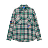 Men Long Sleeved T Shirt Plaid Long Sleeve Shirt Men's Spring and Autumn Loose Shirt Letter Embroidery Casual