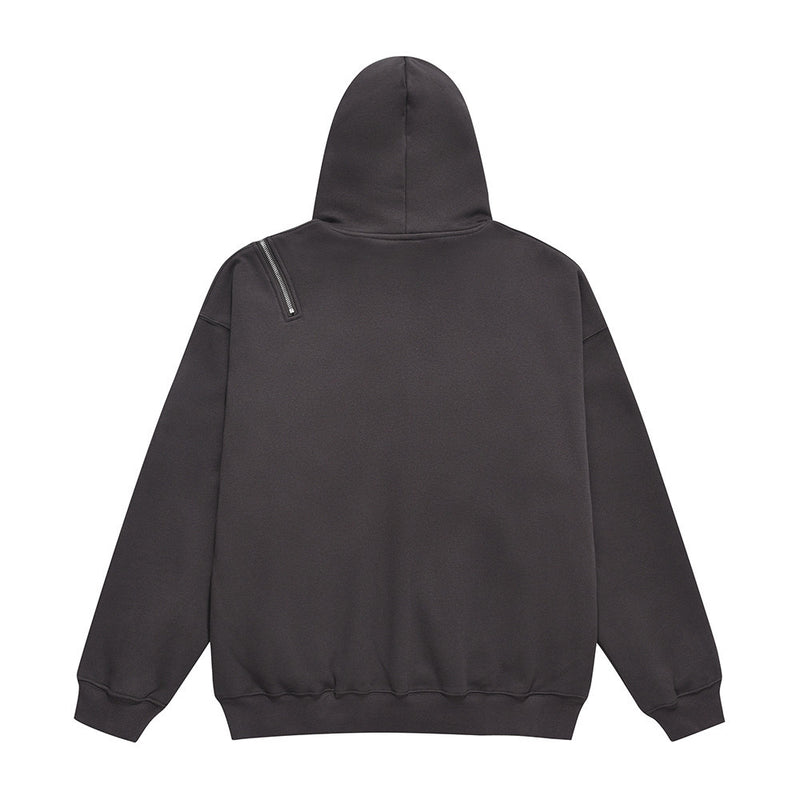 Men Fleece Lined Hoodie Autumn and Winter Pullover Sweater Men's Zipper Metal Letter Hoodie Trendy Brand Street