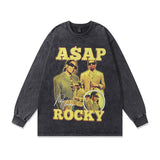 Men Long Sleeve Shirt Rap Character Print Washed and Worn Long Sleeve Bottoming T-shirt for Men and Women