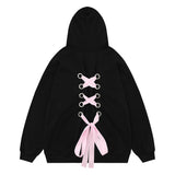 Men Hoodie Bow Bandage Hooded Coat Butterfly Print Cardigan Sweater Spring and Autumn