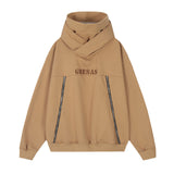 Men Hoodie Turtleneck Hooded Sweatshirt Mechanical Style Loose Zip Leisure Pullover Hoodie Coat