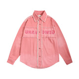 Men Long Sleeved T Shirt Letter Wash Denim Shirt Coat Spring and Autumn Men's Long Sleeve Shirt Jacket