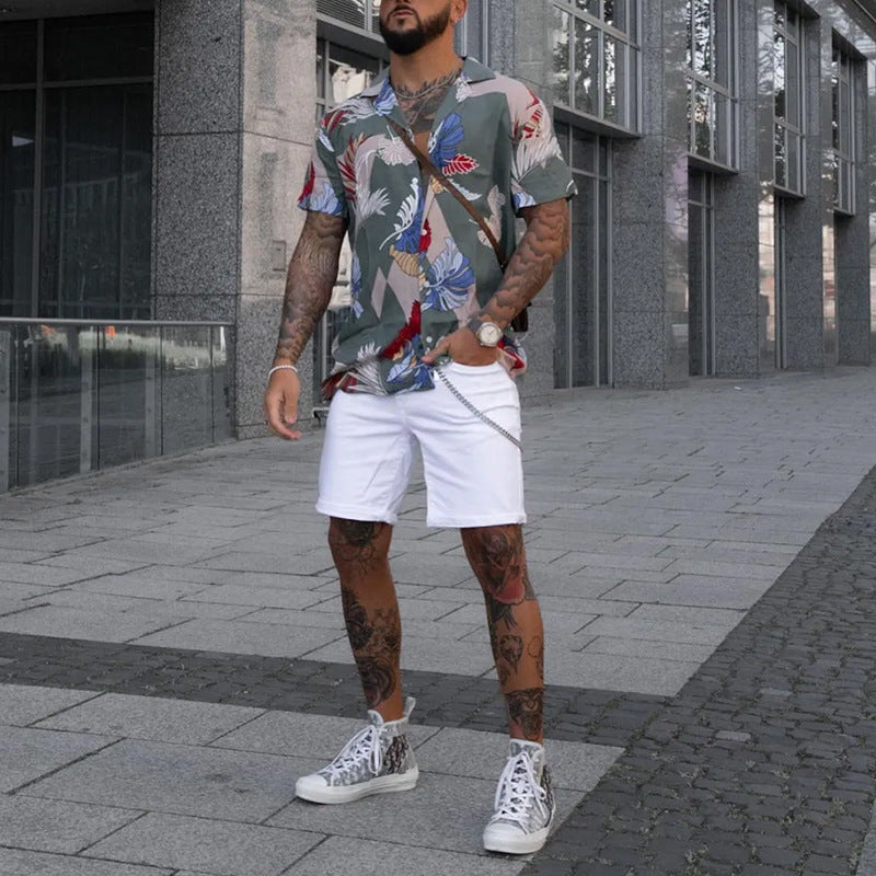 Men Shirt Summer Menswear Printed Short Sleeve Shirt