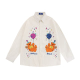 Men Long Sleeved T Shirt Embroidered Long Sleeve Shirt Boys Loose Casual Jacket Lapel Shirt Ins