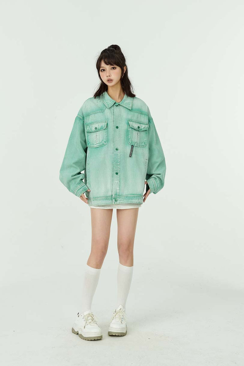 Unisex Jacket Autumn Letters Embroidery Gradient Denim Girls