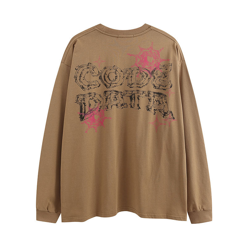 Men Long Sleeve Shirt Graffiti Letter Printed Long Sleeve T-shirt Men and Women Casual All-Matching