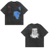 Men T Shirt Alphabet Graffiti Print Distressed Short-Sleeved T-shirt Men and Women Vibe Style