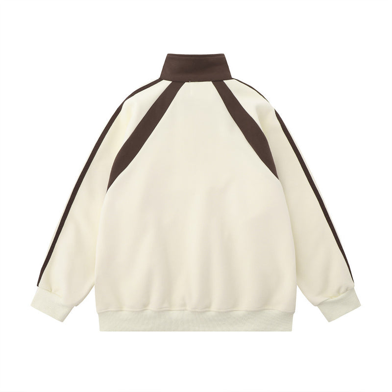 Men Hoodie Mixed Color Stripe Raglan Sleeve Stand Collar Sweater