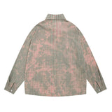 Men Long Sleeved T Shirt Plaid Tie-Dye Long Sleeve Shirt Men's Embroidery Lapel Shirt Coat Spring and Autumn