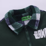 Men Cotton Mixed Jacket Coat Color-Contrast Check Coat Men's Clothing Autumn and Winter Warm-Keeping Cotton Clothing