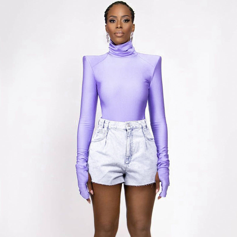 Women Jumpsuit Summer Fashion High Collar Long Sleeve Dress