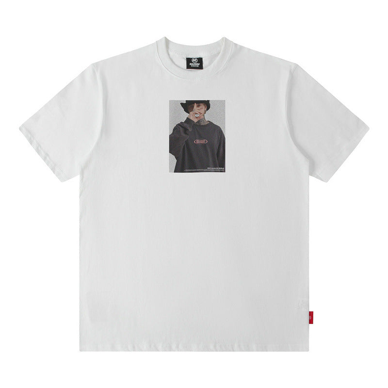 Men T Shirt Retro Portrait Printing T-shirt Men's and Women's Short Sleeve Loose Couple