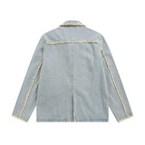 Men Denim Jacket Washed Denim Jacket Men Autumn Stitching Loose Jacket Coat